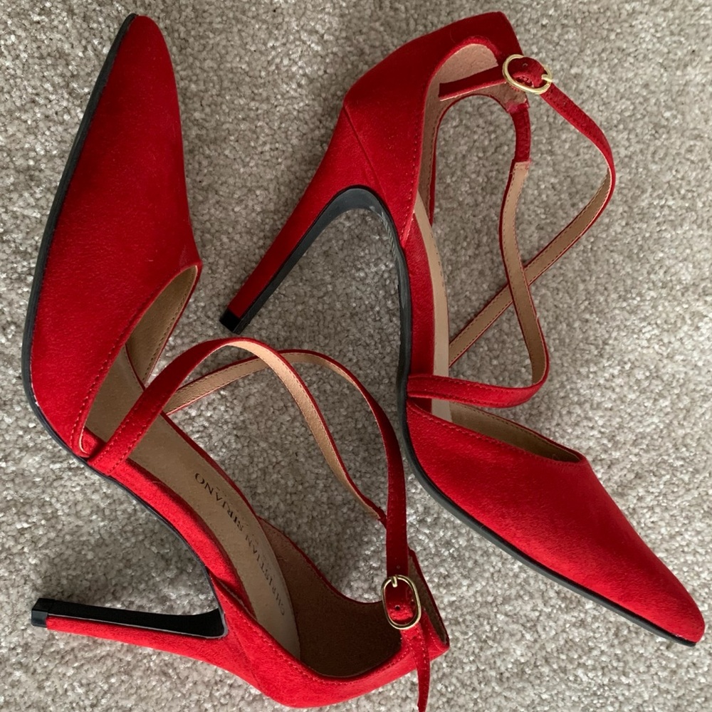 NEW *NWOT* Cross Strap Pumps - Red Faux Suede
